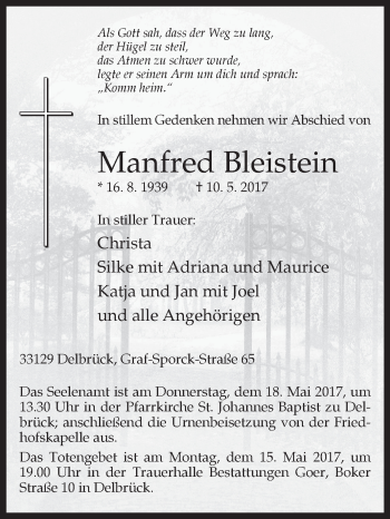 Traueranzeige von Manfred Bleistein von Westfalen-Blatt