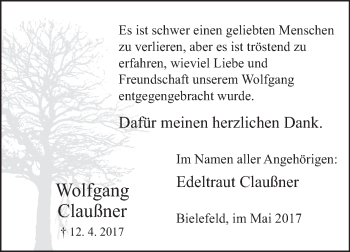 Traueranzeige von Wolfgang Claußner von Westfalen-Blatt