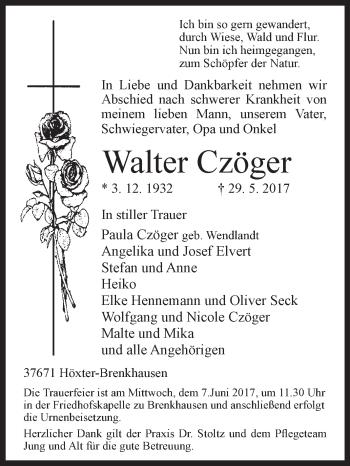 Traueranzeige von Walter Czöger von Westfalen-Blatt