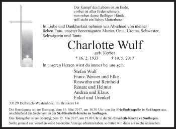 Traueranzeige von Charlotte Wulf von Westfalen-Blatt