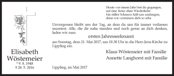 Traueranzeige von Elisabeth Wöstemeier von Westfalen-Blatt