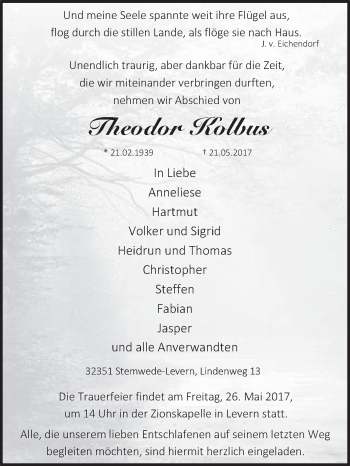 Traueranzeige von Theodor Kolbus von Westfalen-Blatt