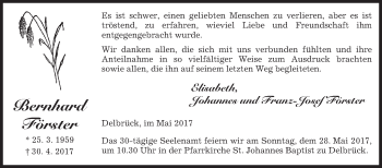 Traueranzeige von Bernhard Förster von Westfalen-Blatt