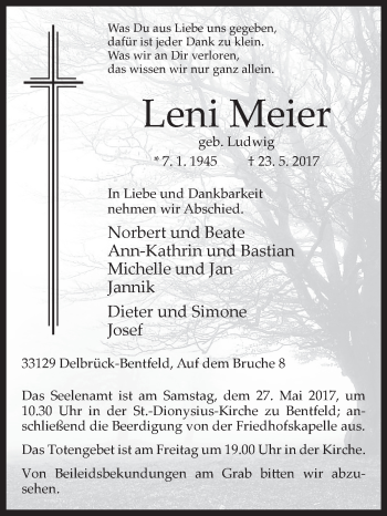 Traueranzeige von Leni Meier von Westfalen-Blatt