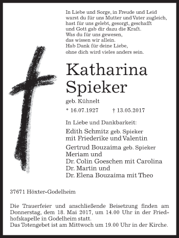 Traueranzeige von Katharina Spieker von Westfalen-Blatt