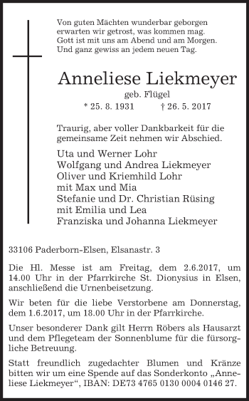 Traueranzeige von Anneliese Liekmeyer von Westfalen-Blatt