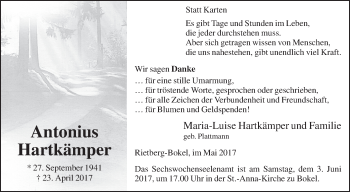 Traueranzeige von Antonius Hartkämper von Westfalen-Blatt