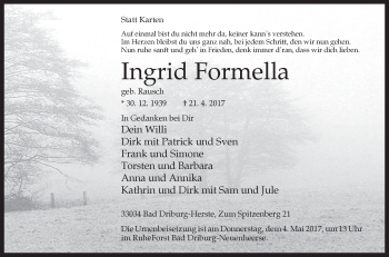 Traueranzeige von Ingrid Formella von Westfalen-Blatt