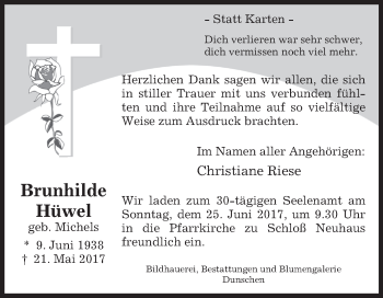 Traueranzeige von Brunhilde Hüwel von Westfalen-Blatt