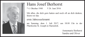 Traueranzeige von Hans Josef Berhorst von Westfalen-Blatt