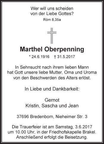 Traueranzeige von Marthel Oberpenning von Westfalen-Blatt