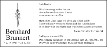 Traueranzeige von Bernhard Brunnert von Westfalen-Blatt