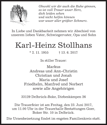 Traueranzeige von Karl-Heinz Stollhans von Westfalen-Blatt