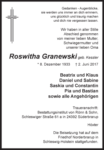 Traueranzeige von Roswitha Granewski von Westfalen-Blatt