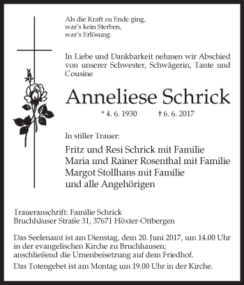 Traueranzeige von Anneliese Schrick von Westfalen-Blatt