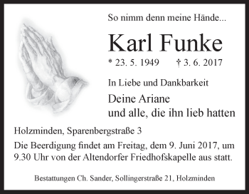 Traueranzeige von Karl Funke von Westfalen-Blatt