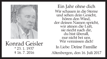 Traueranzeige von Konrad Geisler von Westfalen-Blatt