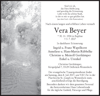 Traueranzeige von Vera Beyer von Westfalen-Blatt