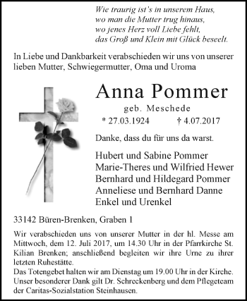 Traueranzeige von Anna Pommer von Westfalen-Blatt