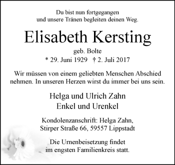 Traueranzeige von Elisabeth Kersting von Westfalen-Blatt