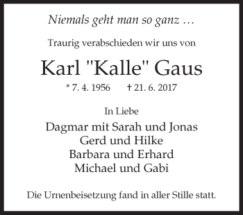 Traueranzeige von Karl  Gaus von Westfalen-Blatt