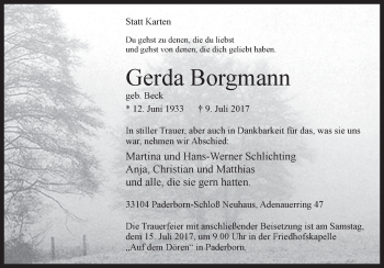 Traueranzeige von Gerda Borgmann von Westfalen-Blatt