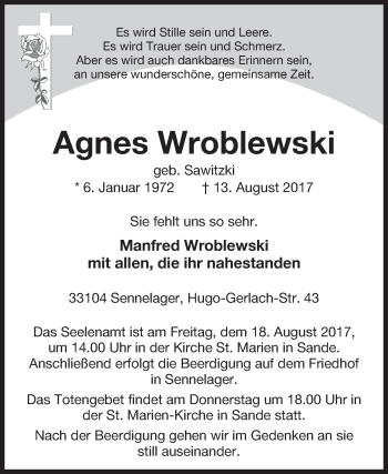 Traueranzeige von Agnes Wroblewski von Westfalen-Blatt