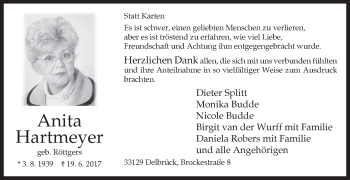 Traueranzeige von Anita Hartmeyer von Westfalen-Blatt