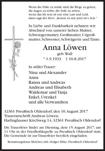 Traueranzeige von Anna Löwen von Westfalen-Blatt