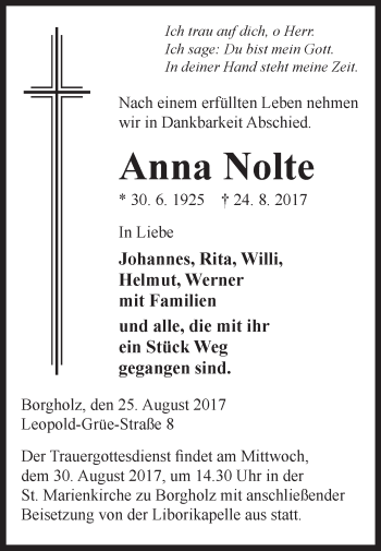 Traueranzeige von Anna Nolte von Westfalen-Blatt