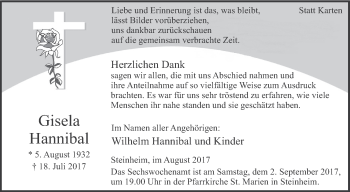 Traueranzeige von Gisela Hannibal von Westfalen-Blatt