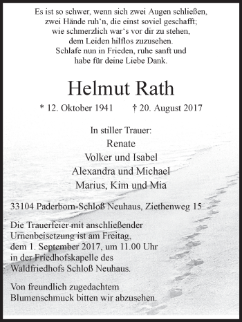 Traueranzeige von Helmut Rath von Westfalen-Blatt