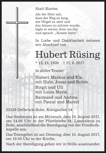 Traueranzeige von Hubert Rüsing von Westfalen-Blatt