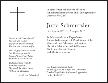 Traueranzeige von Jutta Schmutzler von Westfalen-Blatt