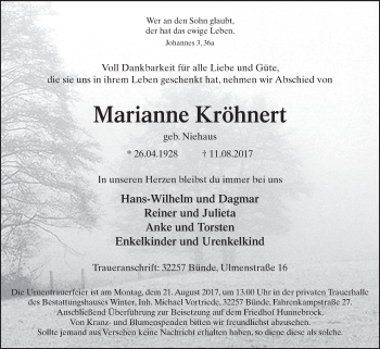 Traueranzeige von Marianne Kröhnert von Westfalen-Blatt