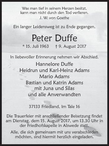 Traueranzeige von Peter Duffe von Westfalen-Blatt