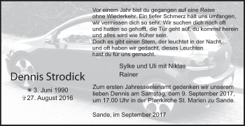 Traueranzeige von Dennis Strodick von Westfalen-Blatt