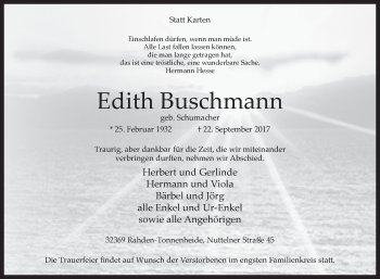 Traueranzeige von Edith Buschmann von Westfalen-Blatt