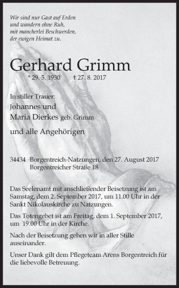 Traueranzeige von Gerhard Grimm von Westfalen-Blatt