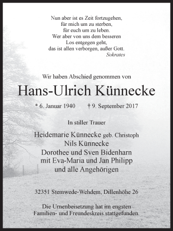 Traueranzeige von Hans-Ulrich Künnecke von Westfalen-Blatt