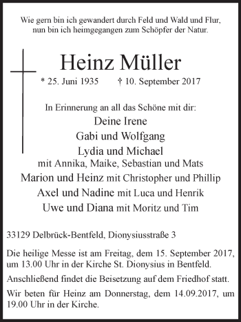 Traueranzeige von Heinz Müller von Westfalen-Blatt