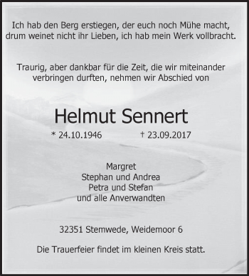 Traueranzeige von Helmut Sennert von Westfalen-Blatt