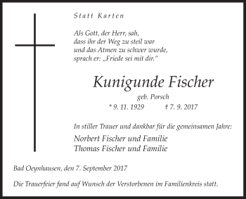 Traueranzeige von Kunigunde Fischer von Westfalen-Blatt