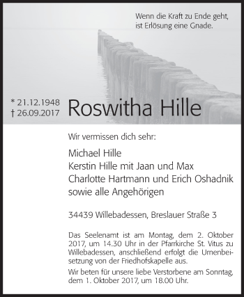 Traueranzeige von Roswitha Hille von Westfalen-Blatt