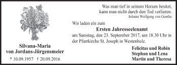 Traueranzeige von Silvana-Maria von Jordans-Jürgensmeier von Westfalen-Blatt