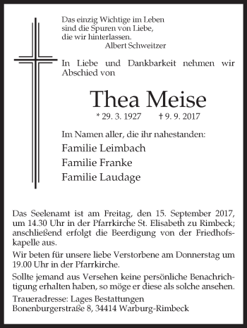 Traueranzeige von Thea Meise von Westfalen-Blatt