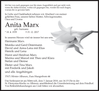 Traueranzeige von Anita Marx von Westfalen-Blatt