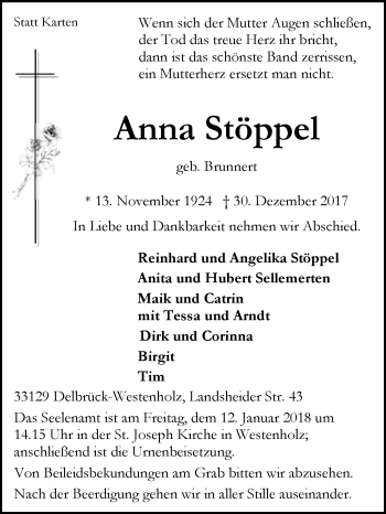 Traueranzeige von Anna Stöppel von Westfalen-Blatt