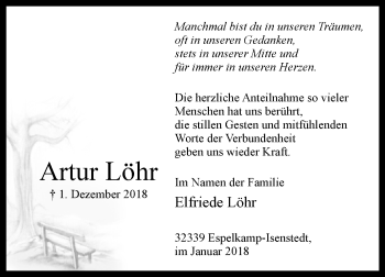 Traueranzeige von Artur Löhr von Westfalen-Blatt