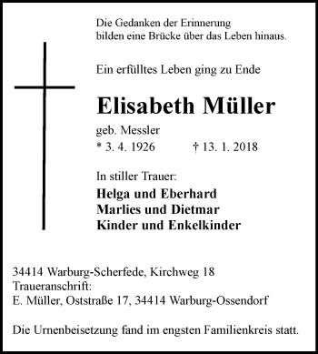 Traueranzeige von Elisabeth Müller von Westfalen-Blatt